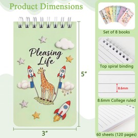 KTOJOY 8 Pack Pocket Notebooks 3 x 5 Inch, Mini Spiral Notepads with Lined Pages, 8 Different Cute Animal Covers for School, Office, Nurse and Travel 120 Pages Each