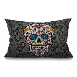 Smooffly Sugar Skull Lumbar Pillow Cover 12x20 Inch Oblong Cotton Linen Decorative Throw Pillow Cover Cushion Case for Sofa Couch Home Farmhouse Decor