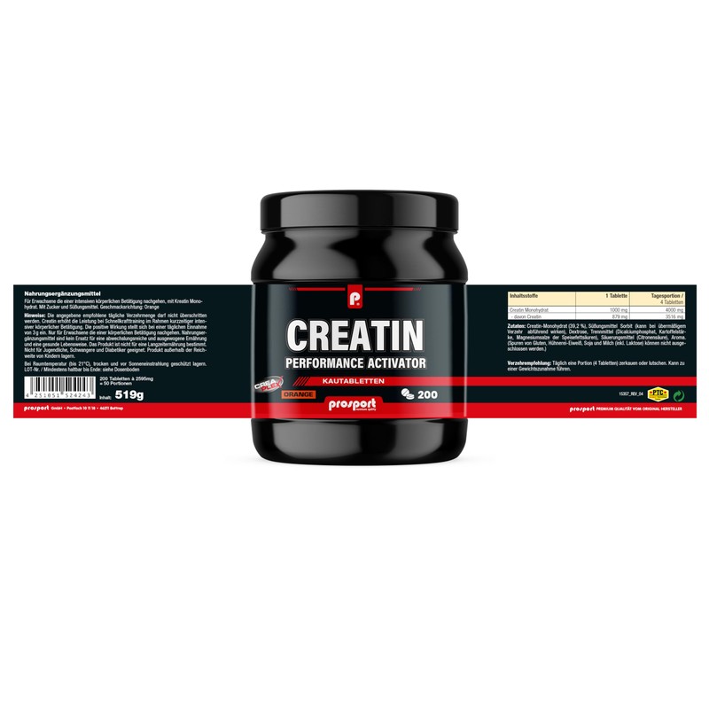 Prosport CREATIN Kautabletten, Geschmacksrichtung: Orange, Performance Activator, 200 Tabletten 519g