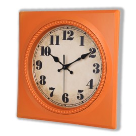 Alarllok Square Wall Clocks Battery Operated 12 Inch- 1950s Style Retro Vintage Clock for Kitchen Living Room Home Decor - Orange
