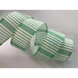 Decorative Ribbon Seafoam Green and Cream Stripes Ribbon, 1 1/2" Wide, Wired Edge, 5 YARDS