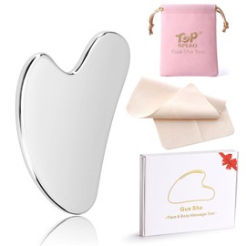 Stainless Steel Gua Sha, Large Gua Sha Facial Tools Jawline Scraping Body Massager to Reduce Puffiness, Lymphatic Drainage, Face Tension with Travel Pouch & Delicate Box