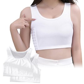 DIAFELIZ, Bust Correction, Set of 2, Pan Shirt, Tank Top, Short Length, Make Your Chest Small, white