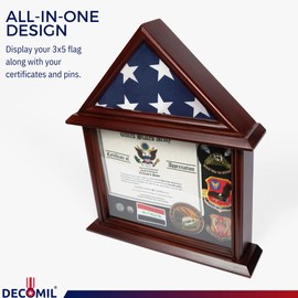 DECOMIL - Certificate and Document Holder with 3x5 Flag Display Case, Mango Finish