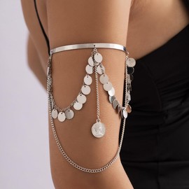 Arm Cuff for Women Arm Bracelet Upper Arm Band Open Cuff Dainty Arm Jewelry for Women ands Adjustable Armband Set Sliver