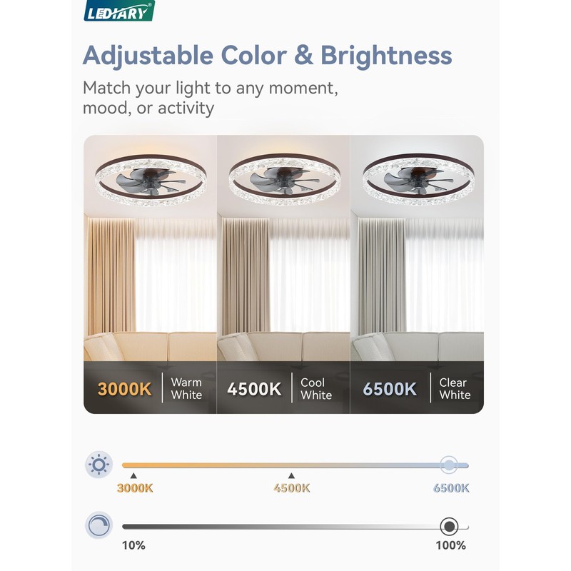 LEDIARY 20" Modern Ceiling Fans with Lights and Remote, Dimmable