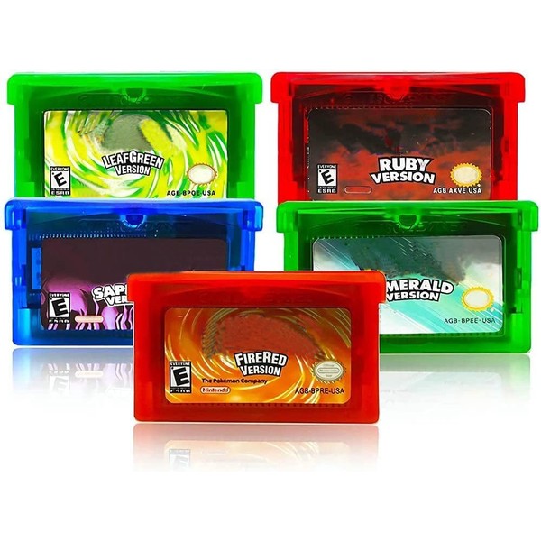 FUcopales 5 Pieces for NDSL Game Cards (Ruby,Sapphire,Emerald,Fire Red,Leaf Green),Third Party Cards Compatible with GBM/GBA/SP/NDS NDSL