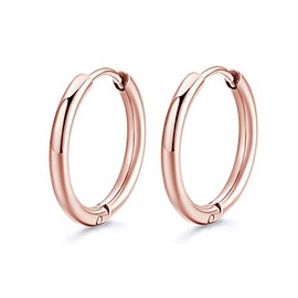 10/20mm Silver Black Rose Gold Men Women Surgical Steel Sleeper Hoop Earrings (20mm, Rose Gold)