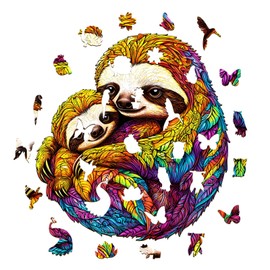 AEEKDOOK Wooden Puzzles for Adults - 200 Pieces Parent-Child Sloth Wooden Puzzle - Unique Animal Shape Wood Cut Puzzles - Eco-Friendly Home Office Decor (M-11.4 * 11.3in)