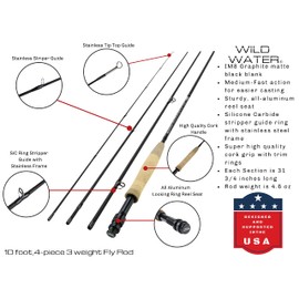 Wild Water Fly Fishing Complete Deluxe 3 Weight 10 Foot 4-Piece Euro Nymphing Kit Rod and Reel Package Combo with Die Cast Aluminum Fly Reel