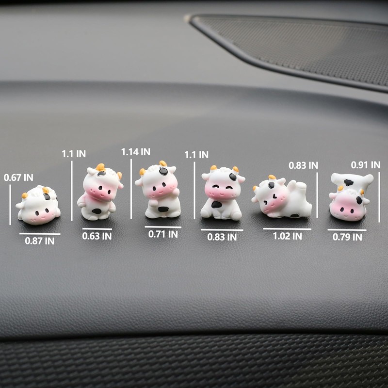 6 Pcs Mini Cows Car Accessories, Cow Print Dashboard Decorations