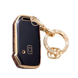LEERLY Key Fob Cover with Anti-Lost Keychain Compatible with Kia Soul Forte Telluride K5/Seltos NIRO Sportage Sorento Optima Black
