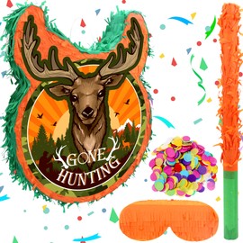 Hunting Birthday Party Decorations 3D 15.7 Inch Pinatas Colorful Pinata with Stick, Blindfold, Confetti, for Camo Theme Kids Girls Boys Birthday Baby Shower Party Supplies