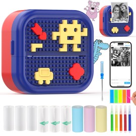 Mini Sticker Printer Building Block Bluetooth Smart Pocket Inkless Thermal Printer with 10 Rolls Paper,Colored Pen＆Sticker for iOS&Android,Portable Receipt Printer for Photo Journal Notes Memo
