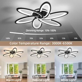 SEABLE Modern LED Ceiling Light, 6+1 Rings 93W Dimmable Ceiling Light Fixtures 29.5" 3000K-6500K Flush Mount Black Flower Ceiling Lamp with Remote for Living Room,Bedroom,Kitchen