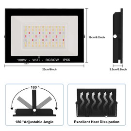 CREPOW RGB LED Flood Light Outdoor 1000W Equivalent, 100W Bluetooth RGBCW Smart Floodlights 2700K, 16 Million Color Changing, Timing, Music Sync, IP66 Waterproof Landscape Light with US Plug (4 Pack)