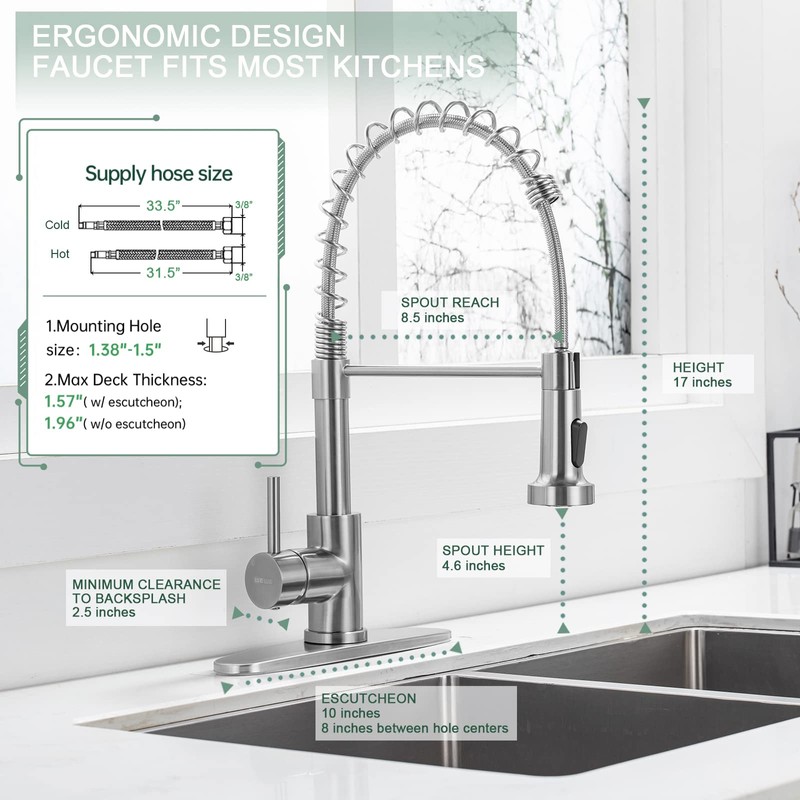 WEWE Kitchen Faucets, Brushed Nickel Kitchen Faucet with Pull Down