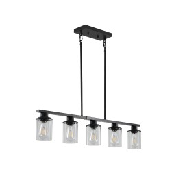 5-Light Black Kitchen Island Dining Room Modern Light Fixture with Glass ShadeShade color: Black, Lamp Power(W): 0-300W (no bulbs), Number of Lights: 5, Product Size: 95*95*132cm