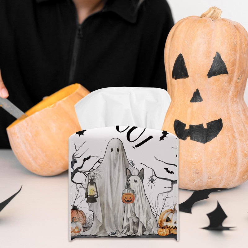 Halloween Pumpkin Ghost Tissue Box Cover, Spooky Bats Tissue Box