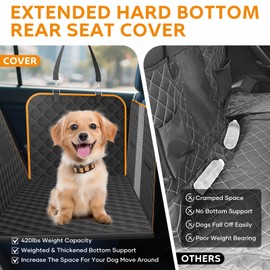 Back Seat Extender for Dogs-Large Space, Dog Car Seat Cover Hard Bottom Holds 420lbs, Waterproof Dog Carseat, Car Hammock for Dogs-Storage Pocket, Pet Seat Cover for Cars/SUV/Truck,Black/Orange