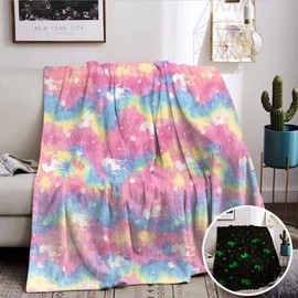 Glow In The Dark Unicorn Blanket For Girls,Luminous Unicorns Blanket for Boys Girls,Super Soft Fuzzy Plush Flannel Furry Fleece Blanket Bed,Sofa,Birthday Unicorn Gifts (Unicorn 02, 150 x 200 cm)