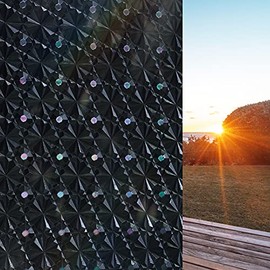 Window Privacy Film Non Adhesive Window Tint Self Static Anti-UV Home Office Films Light Blocking Glass Film for Day Sleep Window Cling Privacy Decorations for Bathroom Black Laser 17.7 x 78.7 inch