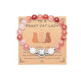 COLORFUL BLING Natural Stone Cat Bracelet to A Crazy CAT Lady Bracelet Cute Tabby Cat Tuxedo Cat Animal Bracelet Lover Gifts for Women Cat Mon Dad-Orange Cat