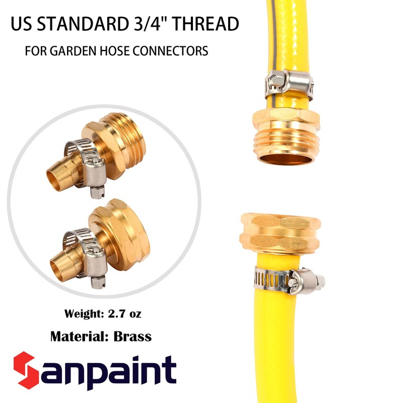 Sanpaint,Brass Garden Hose Connector Repair Mender Kit with Stainless Clamp,Fits