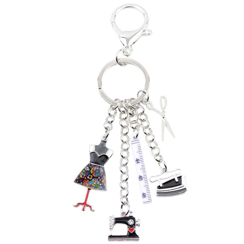 WEVENI Alloy Sewing Machine Key Ring Scissors Ruler Iron Jewellery