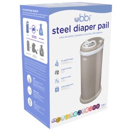 Ubbi Stainless Steel Diaper Pail, Odor Locking, No Special Bag Required, Award-Winning, Registry Must-Have, Taupe