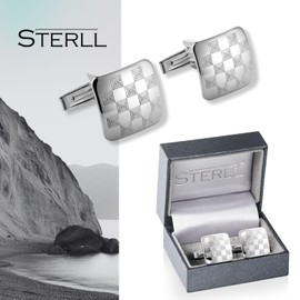 Genuine Silver Checkerboard Cufflinks for Men, Sterling Silver