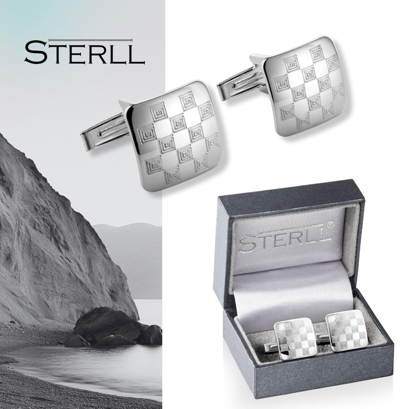Genuine Silver Checkerboard Cufflinks for Men, Sterling Silver