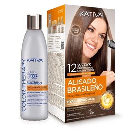 Kativa Brazilian Straightening Kit: 12-Week Salon-Quality Smoothing + Anti-Brass Orange Neutralizing Shampoo 250ml - Specification: kativa alisado brasileño + Shampoo 250ml