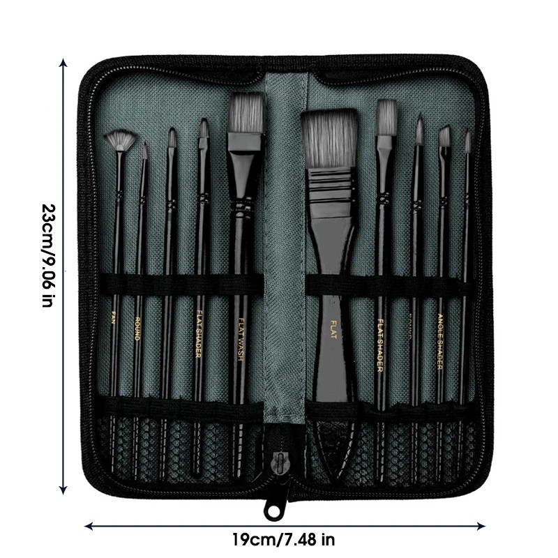 10-Piece Paint Brush Set for Acrylic & Watercolor - Nylon