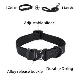 JIPIMON Waterproof Dog Collar and Leash Set Adjustable Quick Release Buckle Collar Leash for Small Medium Large Dogs (Small, Black)