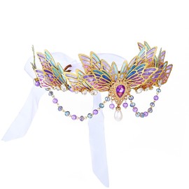 Bartosi Fairy Crown Headband Purple Butterfly Tiara Elf Bridal Headpiece Renaissance Costume Wedding Headdress for Women
