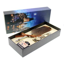 OPENDGO Feather Quill Pen and Ink Set Antique Dip Feather Pen Set Calligraphy Pen Set Writing Quill Ink Dip Pen with Ink and Bookmark