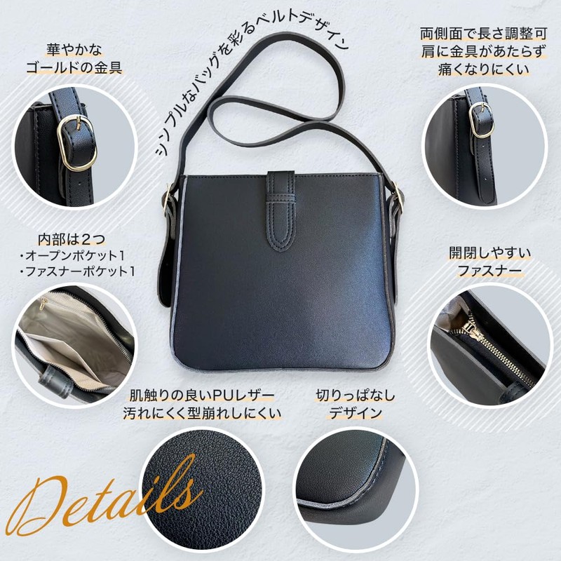 TRAD VALEN, Belt Design, Square Shoulder Bag, Lightweight, Cross-shoulder, Cross-shoulder,