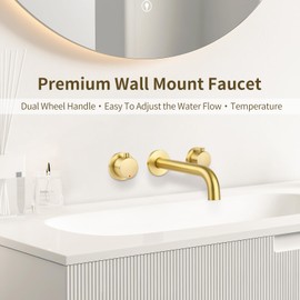 DaeAnjun Wall Mount Bathroom Faucet, Gold Wall Mounted Bathroom Sink Faucets, Double Handle 3 Hole, Lavatory Basin Sink Mixing Faucet with Rough in Valve