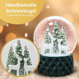 20302 Christmas Snow Globe | 2 Deer in Front of Christmas Tree | Base Cubic Green | Shaking Ball Christmas Decoration | Height: 12 cm W: 10 cm