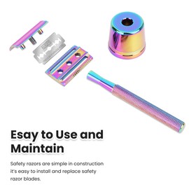 Keropy Keropy One Blade Safety Razor With Stand and 10 Premium Stainless Steel Reusable Safety Razor For Men and Women, Single Blade Safety Razors, Rainbow