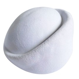 YING LAN Women Wool Cap Stewardess Pillbox Hat Vintage Fascinator Base Church Wedding Winter White