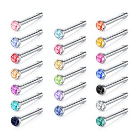 Jforyou 316L Stainless-Steel Nose Stud Nose Piercing with Rhinestone Stud 20 Gauge 18 Gauge Piercing 16 – 20 Items, Stainless Steel