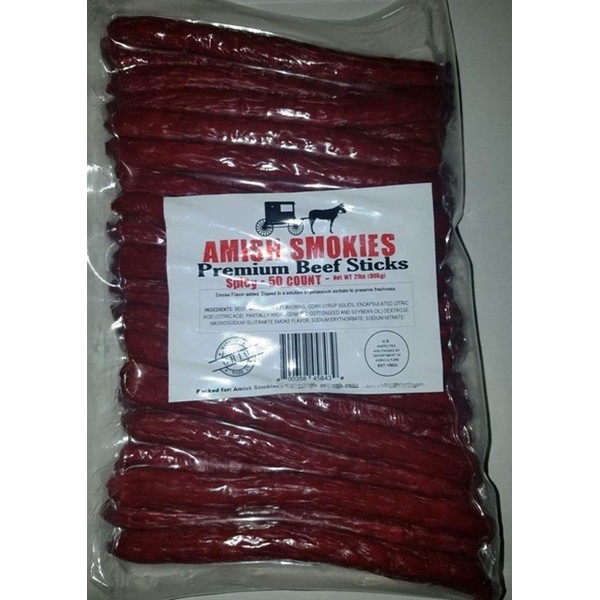 Amish Smokies Premium Spicy Beef Sticks 50 ct