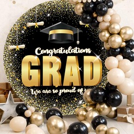 6.5FT Graduation Round Arch Backdrop Cover for Circle Arch Stand Wrinkle Resistant Circle Arch Backdrop Cover for Class of 2024 School Grad Party Decorations