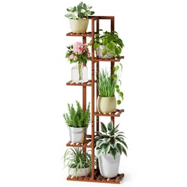 ROSSNY 48 Inch Tall Plant Stand Indoor, 6 Tier 7 Potted Bamboo Plant Stands for Indoor Plants, Corner Plant Stand, Tiered Plant Stands, Plant Shelf For Indoor, Planter Holder for Multiple Plants Indoor, Brown