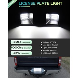 F250 LED License Plate Light Assembly Compatible with 2017-2024 Ford F250 F350 F450 Super Duty Pickup Truck Tag Lamp Clear Lens with Socket Wiring Harness, 6000K White, 2PCS