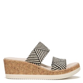 BZees Womens Resort Cork Strappy Wedge Sandal, Black Natural, 9 Wide US
