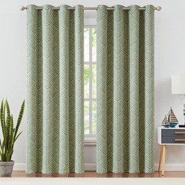 jinchan 80% Blackout Curtains for Living Room, Geometric Patterns Drapes for Bedroom, Window Treatments for Room Darkening, Grommet Top Thermal Insulated Curtains 90 inch Length 2 Panels, Sage Green