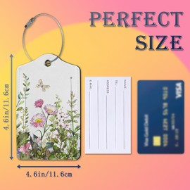 2 Pack Luggage Tags for Suitcases,Flower Garden Herb Butterfly Luggage Tag,Leather Stainless Steel Loop Label Tag for Women Men Girls Travel Bag Suitcase